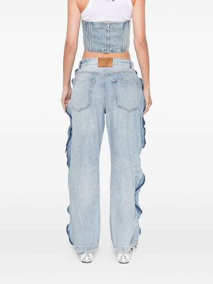 Zip-detail Perforated-panel Jeans
