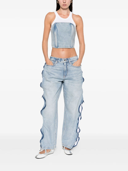 Zip-detail Perforated-panel Jeans