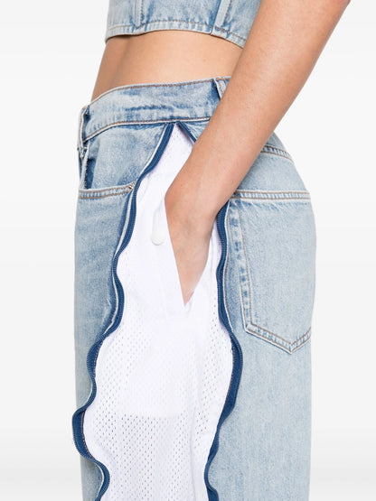 Zip-detail Perforated-panel Jeans
