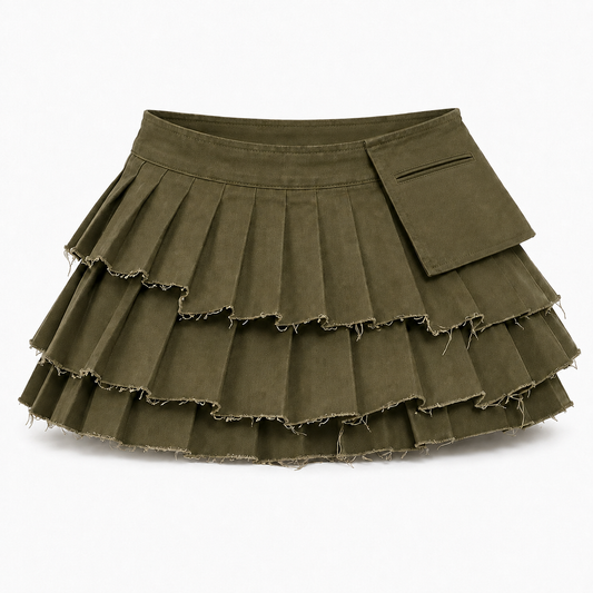 Olive Riot Pleated Mini Skirt