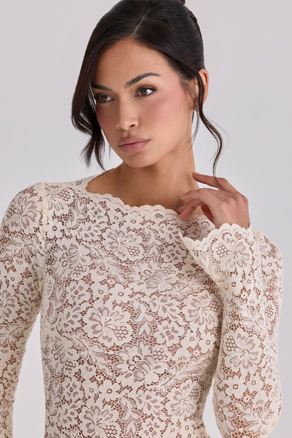 Ellie Vintage Ivory Lace Long Sleeve Bodysuit