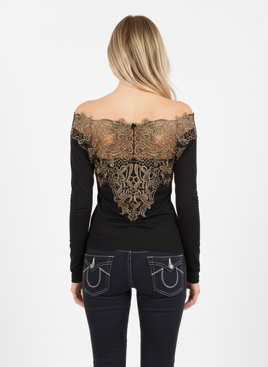 Golden Veil Off-Shoulder Top